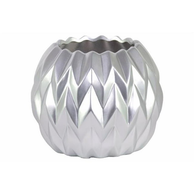 Benzara BM134188 Vase Bas Rond en Céramique avec Lèvre Inégale - Argent - 8 x 8 x 6,75 Po & Grand