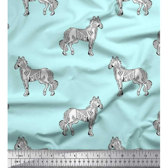 Soimoi Cotton Voile Fabric Horse Block Print Sewing Fabric Yard 42 Inch Wide