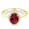 thumbnail image 3 of Gem Stone King 10K Yellow Gold Red Created Ruby and Diamond Engagement Ring for Women (1.15 Cttw, Oval 8X6MM), 3 of 7