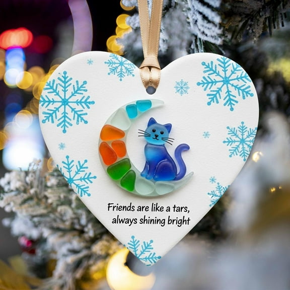 PLPPYFS Heart-Shaped Sea Glass Friendship Decor, Acrylic Friendship Heart Keepsake, Friendship Heart Ornament for Christmas Tree Hanging Ornaments, Sea Glass Art for Best Friends, for Home Garden