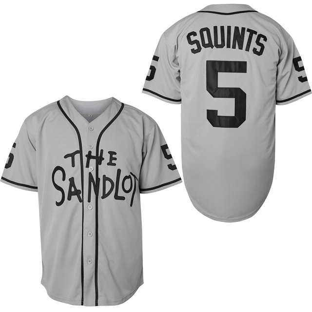 The Sandlot Benny Jersey The Jet Rodriguez Michael Squints Palledorous Alan Yeah-Yeah McClennan Movie Baseball Jersey (5 Squints Gris XL)