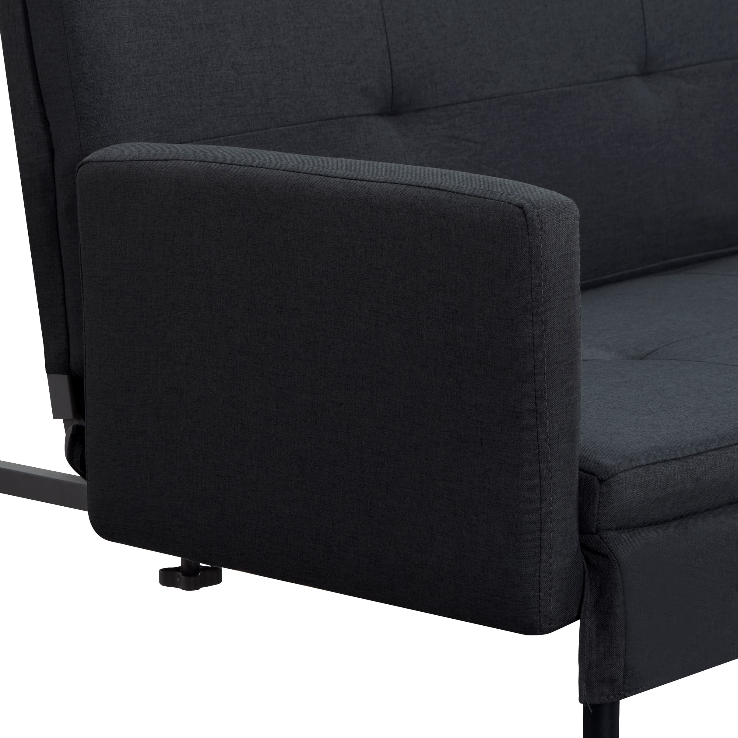 BSHTI 74.8" Futon Sofa Bed, Twin Size, 5-Position Adjustable Folding Convertible Sleeper,Polyester Upholstery, All-Iron Frame, Black