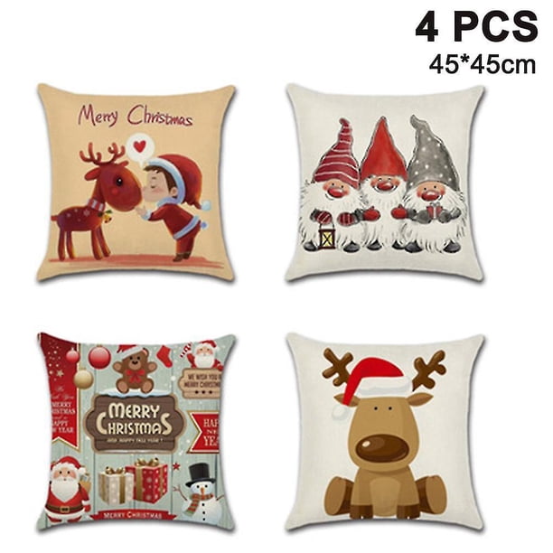 4 Uds. Fundas de almohada decorativas navideñas de 45x45cm, fundas de almohada para sofá, funda de cojín cuadrada de lino y algodón para sofá, cama y coche