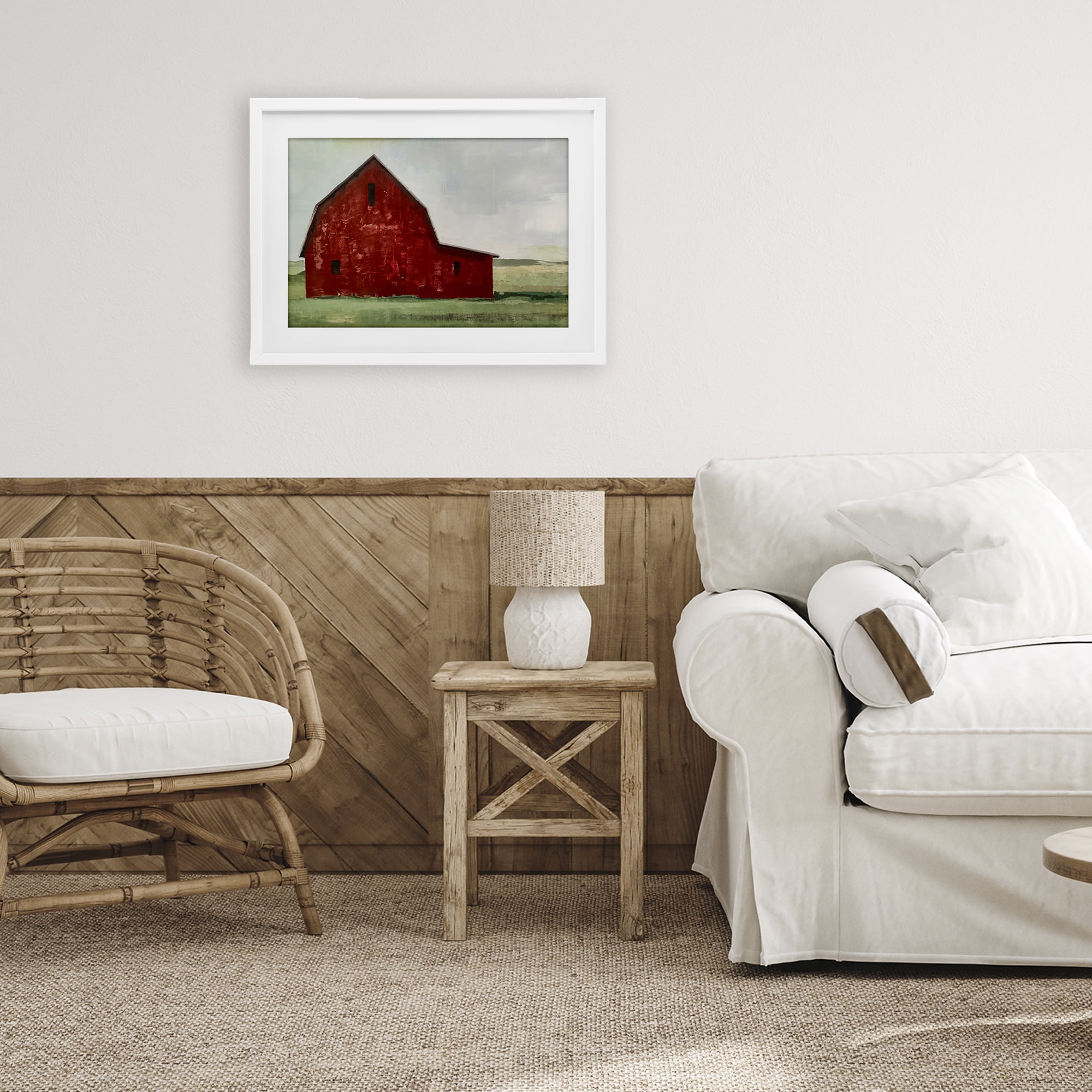 Stupell Industries Red Weathered & Wise Barn White Framed Print Under Glass, design by Max Maxx
