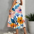 thumbnail image 2 of Yievot Womens Midi Skirt Summer Flowy Pleated Skirts Floral Print Drawstring Elastic Waist A Line Skirts, 2 of 5