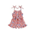 thumbnail image 3 of Baby Girl 4th of July Romper Cute Sleeveless Tie Strap Button Jumpsuit Toddler Playsuit with Belt, 3 of 10