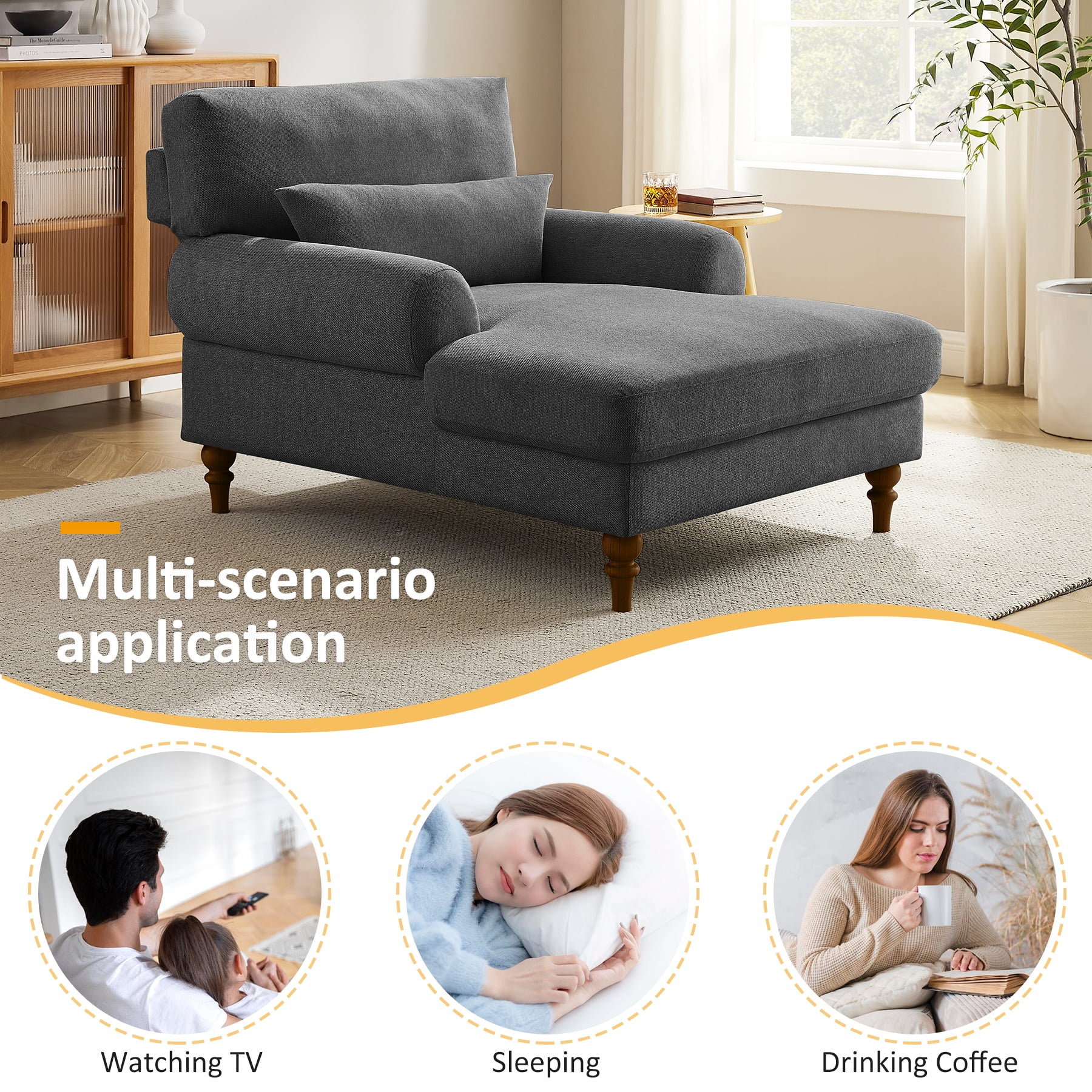 Condemo Modern Linen Fabric Chaise Lounge Chair for Bedroom