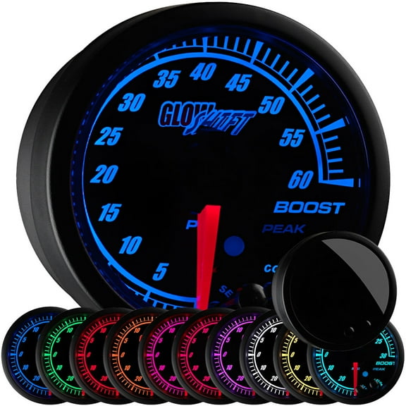 GlowShift Black Elite 10 Color 60psi Electronic Boost Gauge