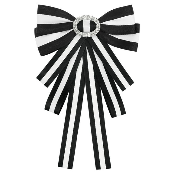 INSPIRE CHIC Women's Large Striped Bow Brooch Rhinestone Brooch Bows Ties for Retro Chic