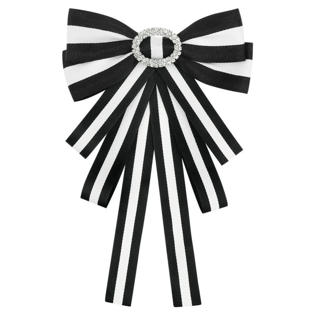 INSPIRE CHIC Broches à Strass Rondes à Grand Nœud Rayé pour Femmes pour CHIC Rétro Noir-Blanc