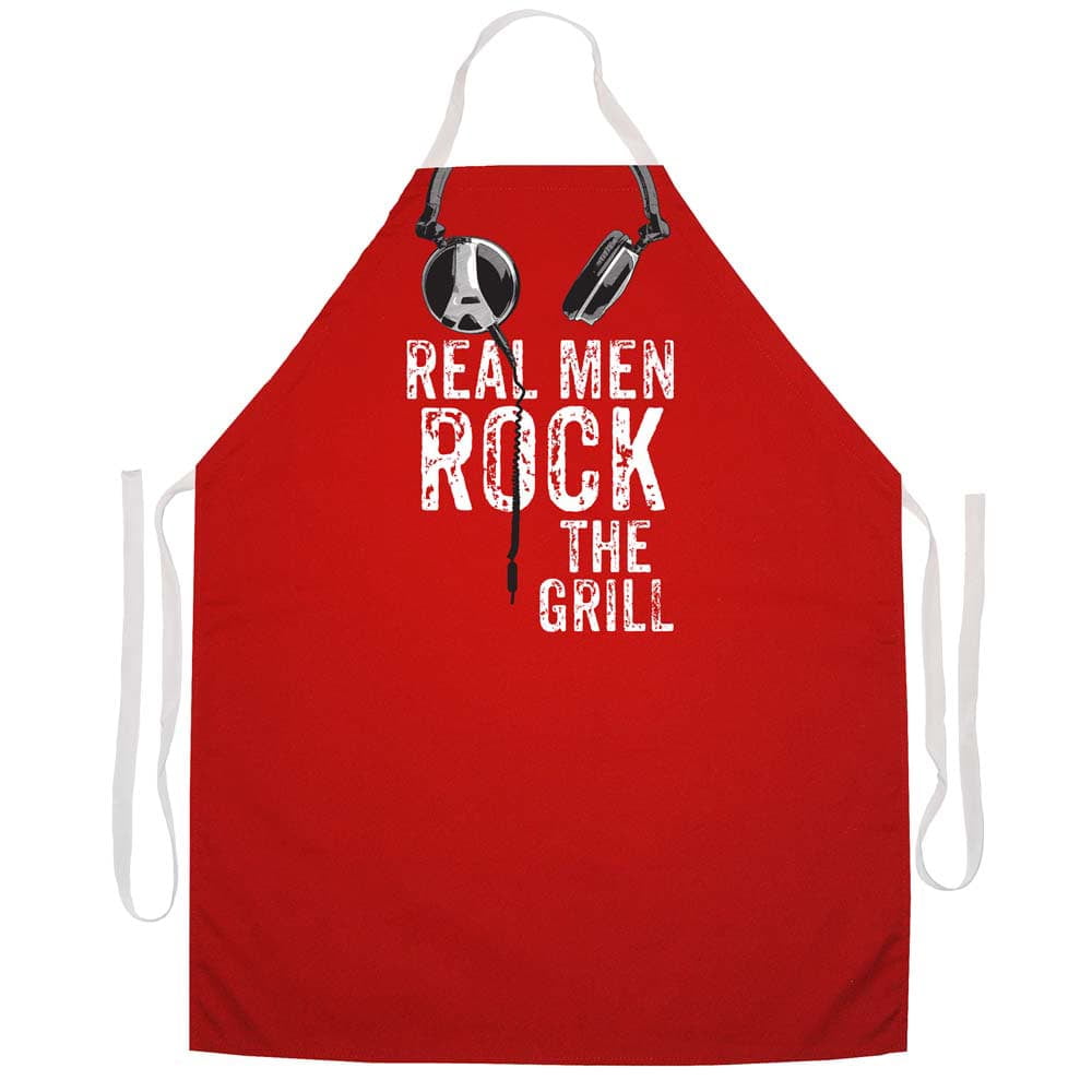 Attitude Aprons Real Men Rock The Grill' BBQ Grill Red Apron