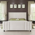 thumbnail image 6 of VanAcc King Size Vertical Channel Tufted Headboard Modern Velvet Platform Bed, Cream, 6 of 8