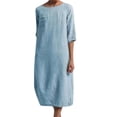 thumbnail image 1 of Bellella Robe Femme Couleur Unie Midi Col Rond Robes Décontractées T-Shirt Uni Robe d'Été Bleu Clair 2TG, 1 of 4