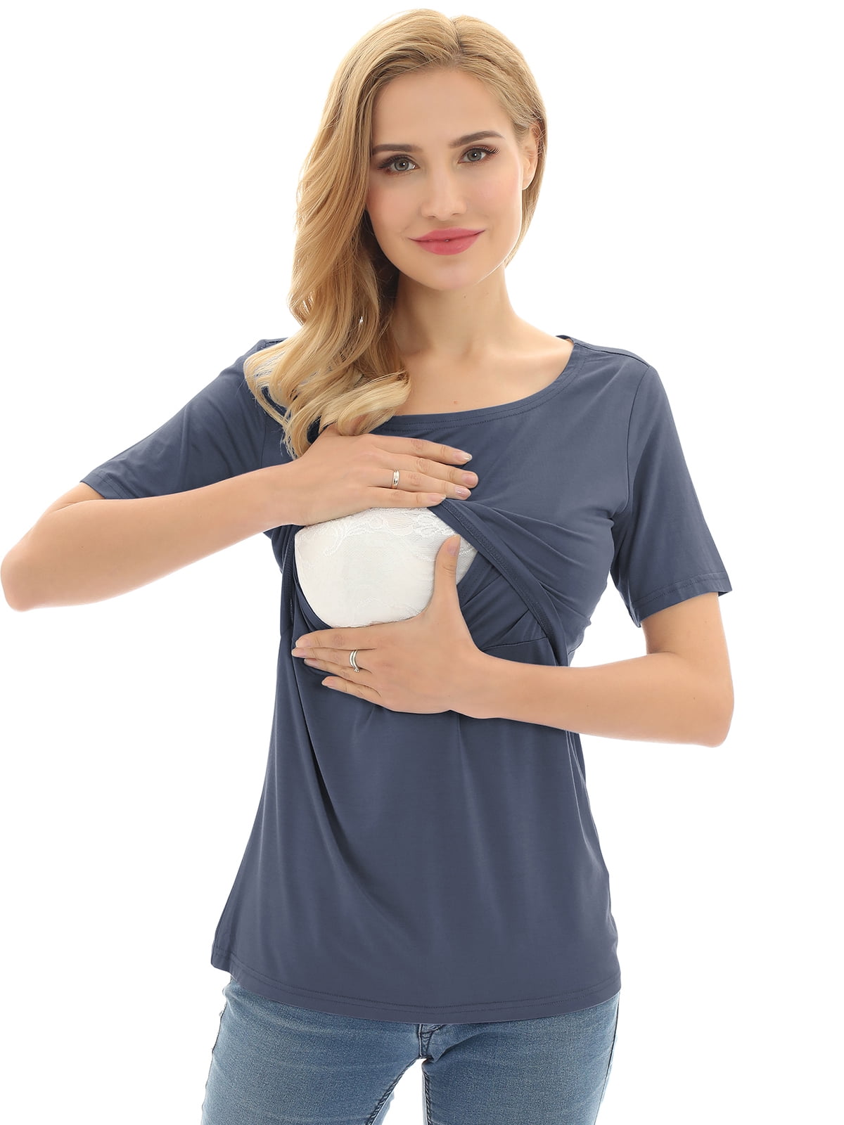 Bearsland Women's Maternity Short Sleeve Breastfeeding Nurding Tops T-Shirts 3-Pack