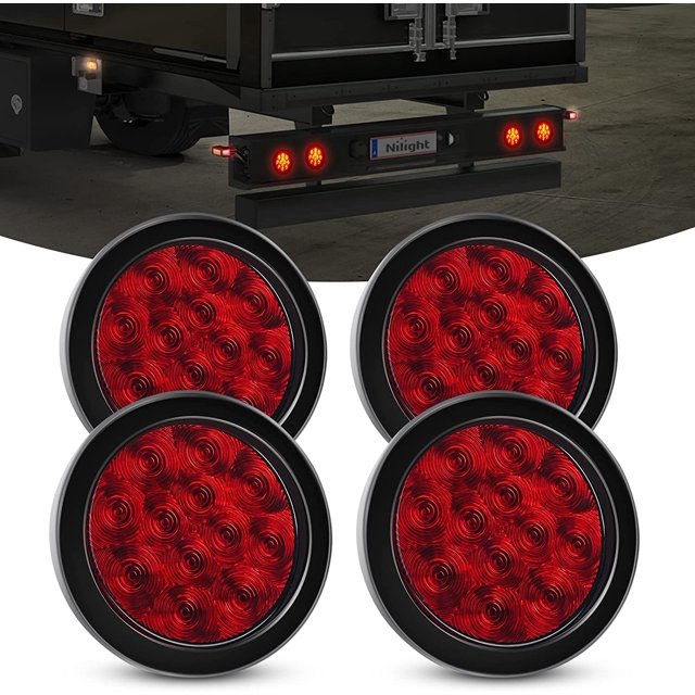4 luces traseras LED redondas rojas de 4" para remolque con conectores de ojal para montaje en superficie, IP67, para freno, giro y camión, remolque, caravana o Jeep.