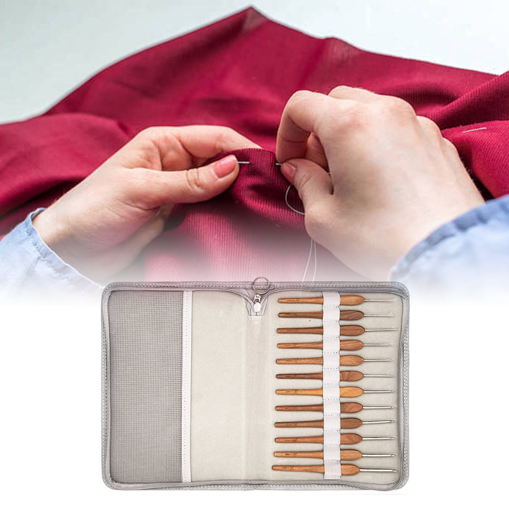 12Pcs Wood Handle Crochet Hook 0.9mm-4.0mm Ergonomic Grip for Beginner Knitting