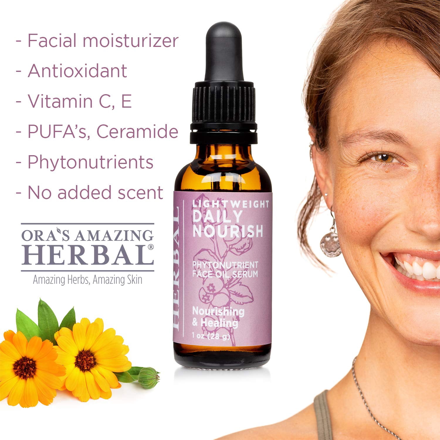 Lightweight Daily Nourish, Unscented Face Oil Serum, Fragrance Free and Ingredient Focused, Ora’s Amazing Herbal, 1 oz