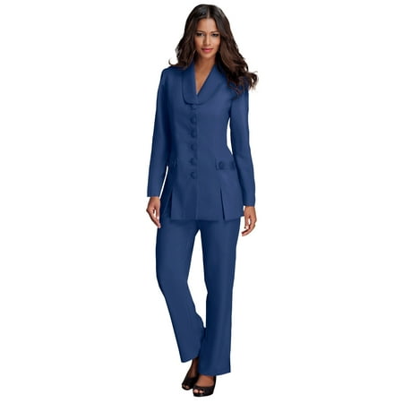 Roaman's Women's Plus Size Petite Plus Size Long Sleeve Ten-Button Shawl-Collar Pant Suit – 2-Piece Pant Set
