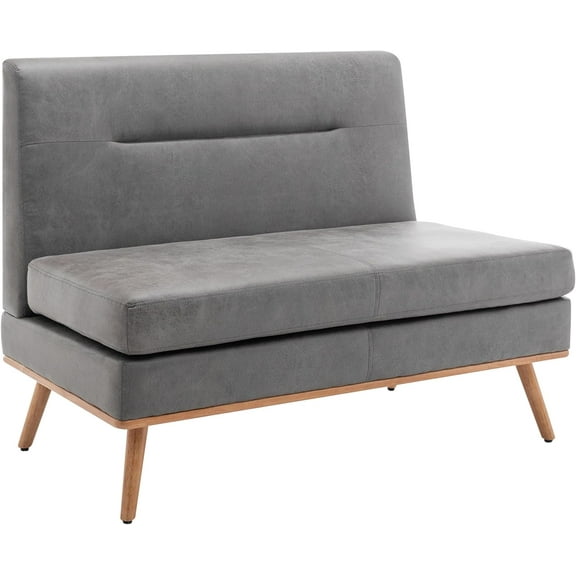 Yongqiang Small Loveseat Sofa Settee with Back Upholstered Banquette for Kitchen Dining Room Living Room Seating Restaurant Booth Grey Faux Leather