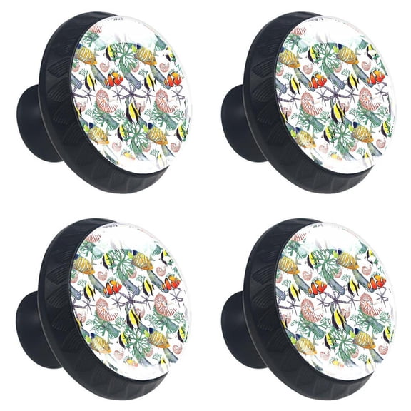 4 Pcs Watercolor Tropical Fish Knobs for Kitchen Cabinet Cupboard Dresser Bookcase Drawer Pulls Handles Round Home Decor