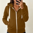 thumbnail image 5 of Zysthvn Fall Womens Hoodies Drawstring Full Zip Fleece Casual Women Sweatshirt Warm Long Sleeve with Pockets Solid Lightweight Tops, 5 of 6