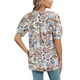 thumbnail image 5 of TEMOFON Summer Tops for Women Shirts Puff Sleeve Tunic Retro V Neck Blouse Casual Fashion Paisley White Flower Print Loose Fit Plus Size XXL, 5 of 5