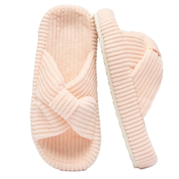 BERANMEY Comfy Slippers for Women Memory Foam House Bedroom Shoes Corduroy Bow Crossbands Slide Slipper Shoes Open Toe Slip On Sole Slippers SoftTrendy Gift Slippers