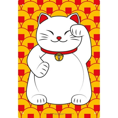 Lucky Cat Tin Sign - 11.5x8