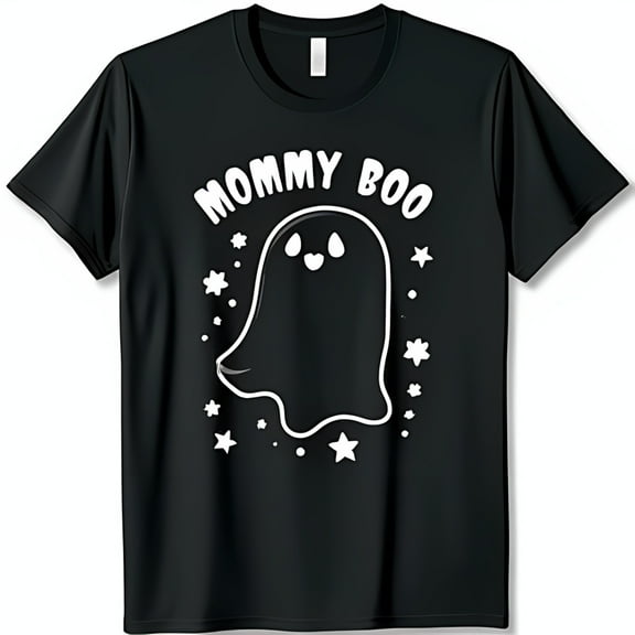 Mommy Boo Halloween T-Shirt Cute Ghost & Whimsical Stars on Black Background