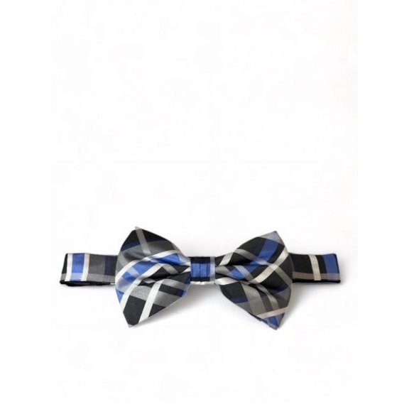 Blue and Grey Plaid Silk Bow Tie