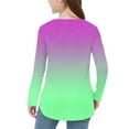 thumbnail image 6 of YUNAFFT Girls Long Sleeve Round-Neck Shirts Ombre Design Side Slits Cotton-Like Stretchy Blouse For 4-14Y, 6 of 7