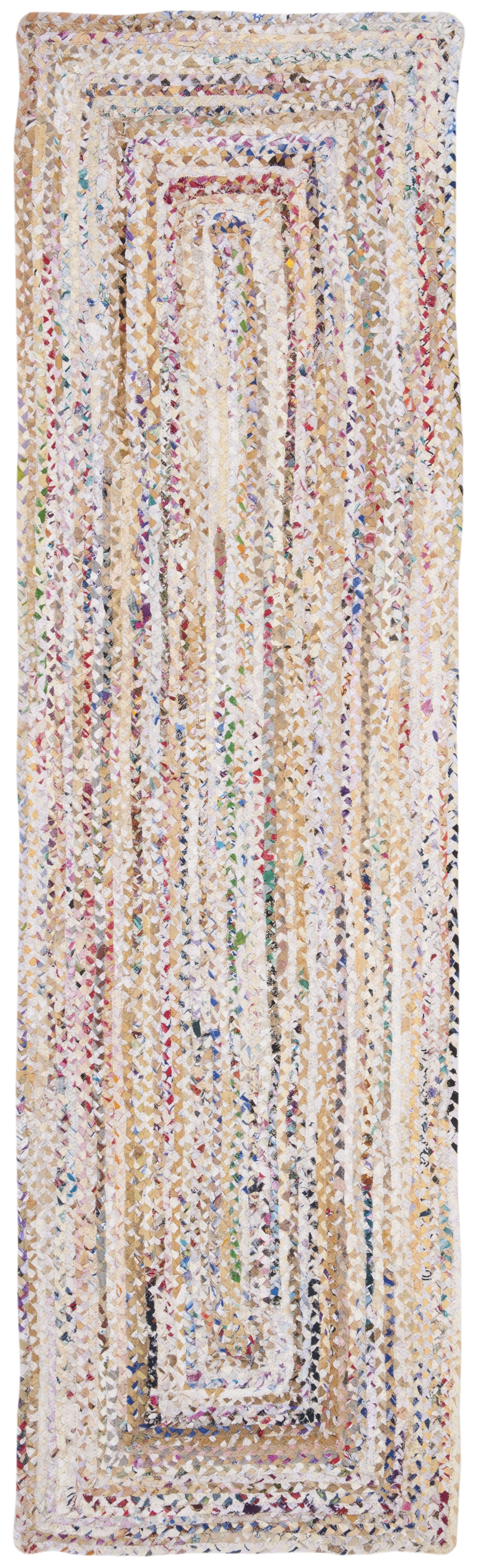 SAFAVIEH Braided Daphne Geometric Cotton Reversible Runner Rug, Ivory/Multi, 2'3" x 5'