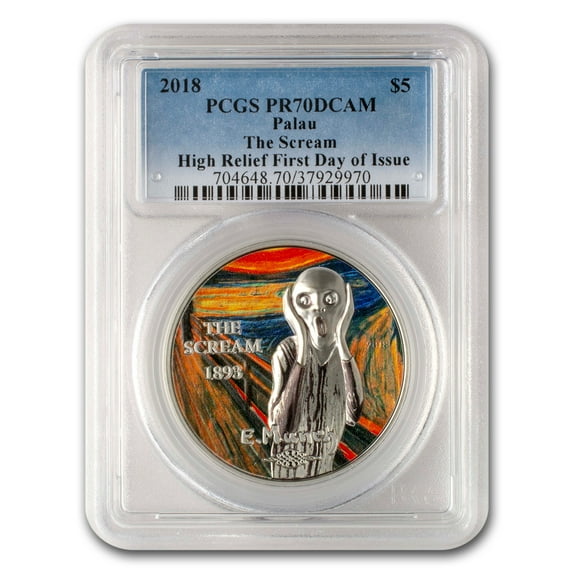 2018 Palau 1 oz Silver $5 Revived Art: The Scream PR-70 PCGS