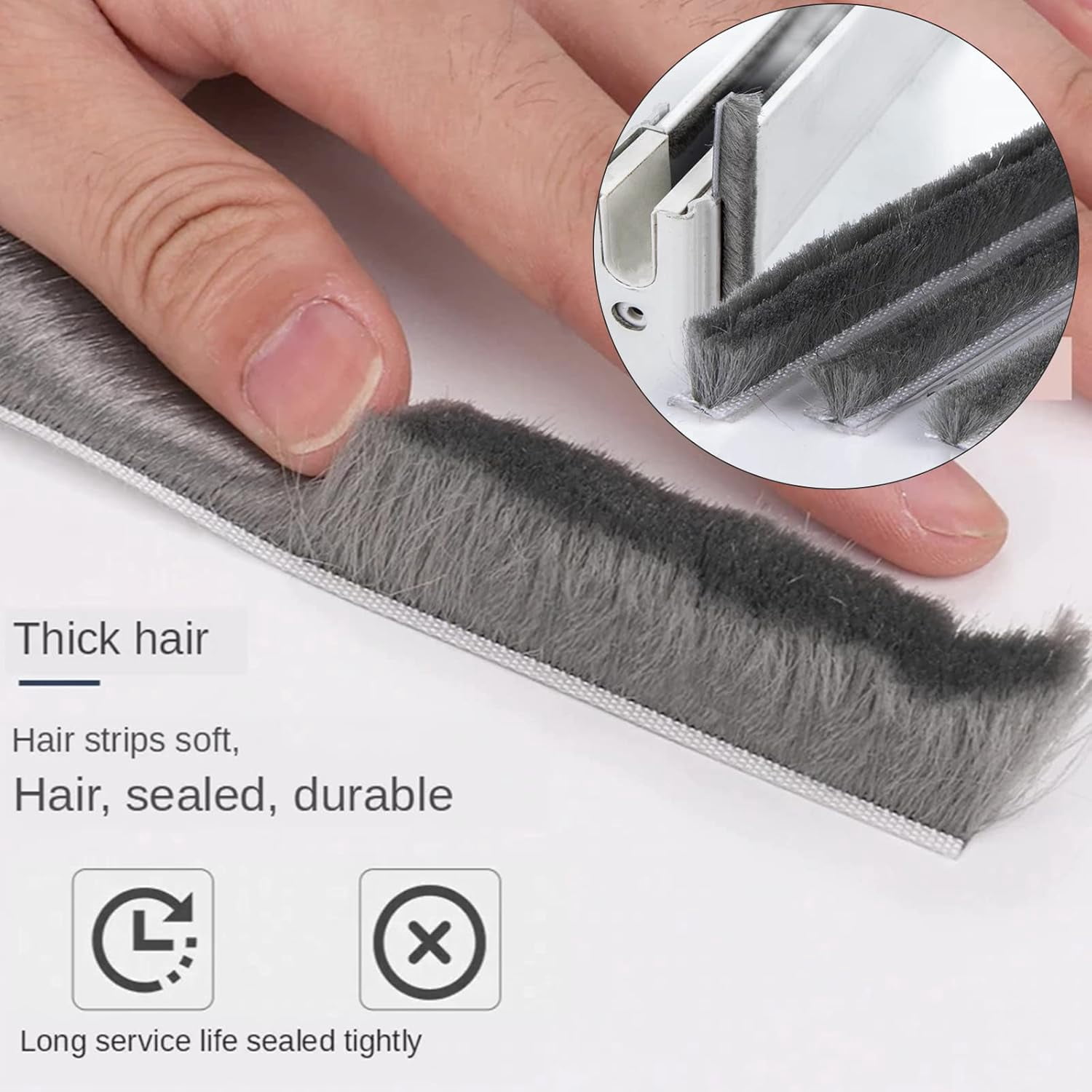 FRKSMD-Weather Stripping Brush, 32.8FT Pile Self Adhesive Weather Stripping, Weatherstrip Door Sweep Brush Seal Strip for Sliding Windows/Doors Frame Side (3/8 x 3/5 Inch (9 x 15 mm), Gray)
