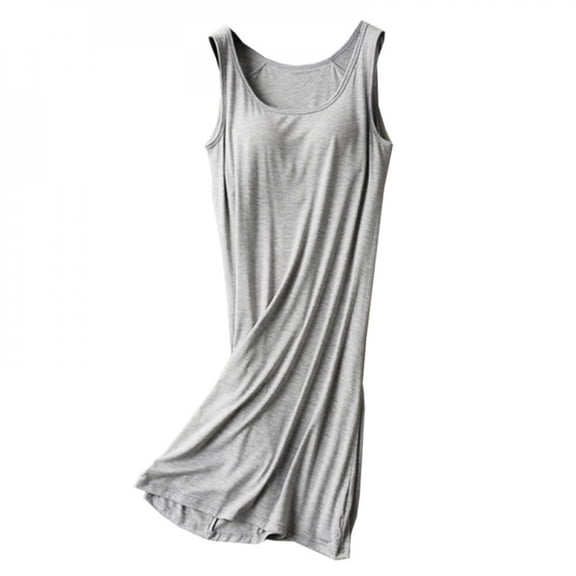 Ladies Nightdress With Chest Pad Without Rim Vest Comfort Mid-long Pajamas Nightdress Sleepshirts with Chest Pad