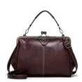 thumbnail image 1 of Segater® Bolso de mano de piel sintética con cera de aceite hueca retro para mujer, con cierre de beso, bandolera, bolso de mensajero vintage, 1 of 5