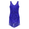 thumbnail image 6 of RUNQHUI Womens V Neck Sleeveless Sparkling Sequin Fringe Ballroom Latin Dance Dress Party Dress Royal Blue M, 6 of 7