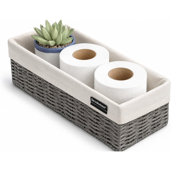 Brookstone Decorative Rattan Storage Basket, Gray Boho