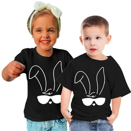 

Lilgiuy Toddler Easter Shirts Summer Solid Color Cute Bunny Sunglasses Graphic T-Shirt Rabbit Easter Day Gift Short Sleeve Unisex Tops for School Beach Holiday(Black 9-10 Years)