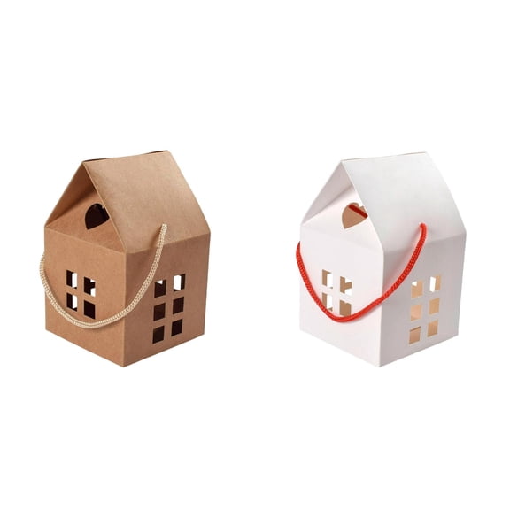 4pcs House Shaped Candy Boxes - Paper Gift Favor Boxes for Wedding, Christmas & Birthday Party Favors, DIY Portable Hollow Treat Boxes for Small Business Supplies, Candy, and Holiday Packing