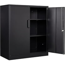 RONG-3 Metal Garage Storage Cabinet with 2 Doors and 2 Adjustable Shelves - Steel Lockable File Counter Cabinet for Home Office,Garage,Gym,School（Black）