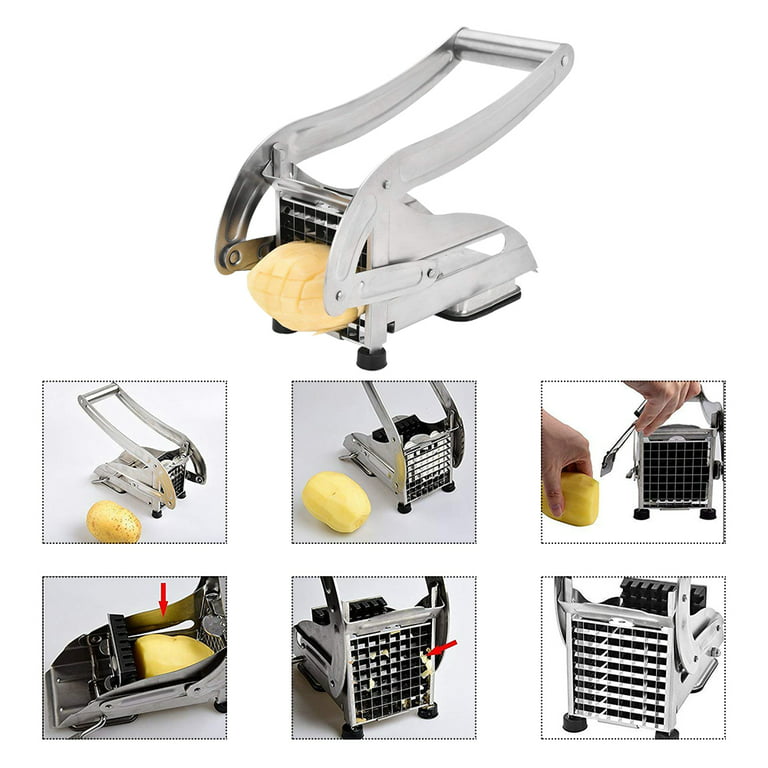 uyoyous French Fry Cutter Stainless Steel Potato Cutter Commercial  Vegetable Fruit Chopper with 1/2'', 3/8'', 1/4'' Blades Potato Dicer Slicer  Machine