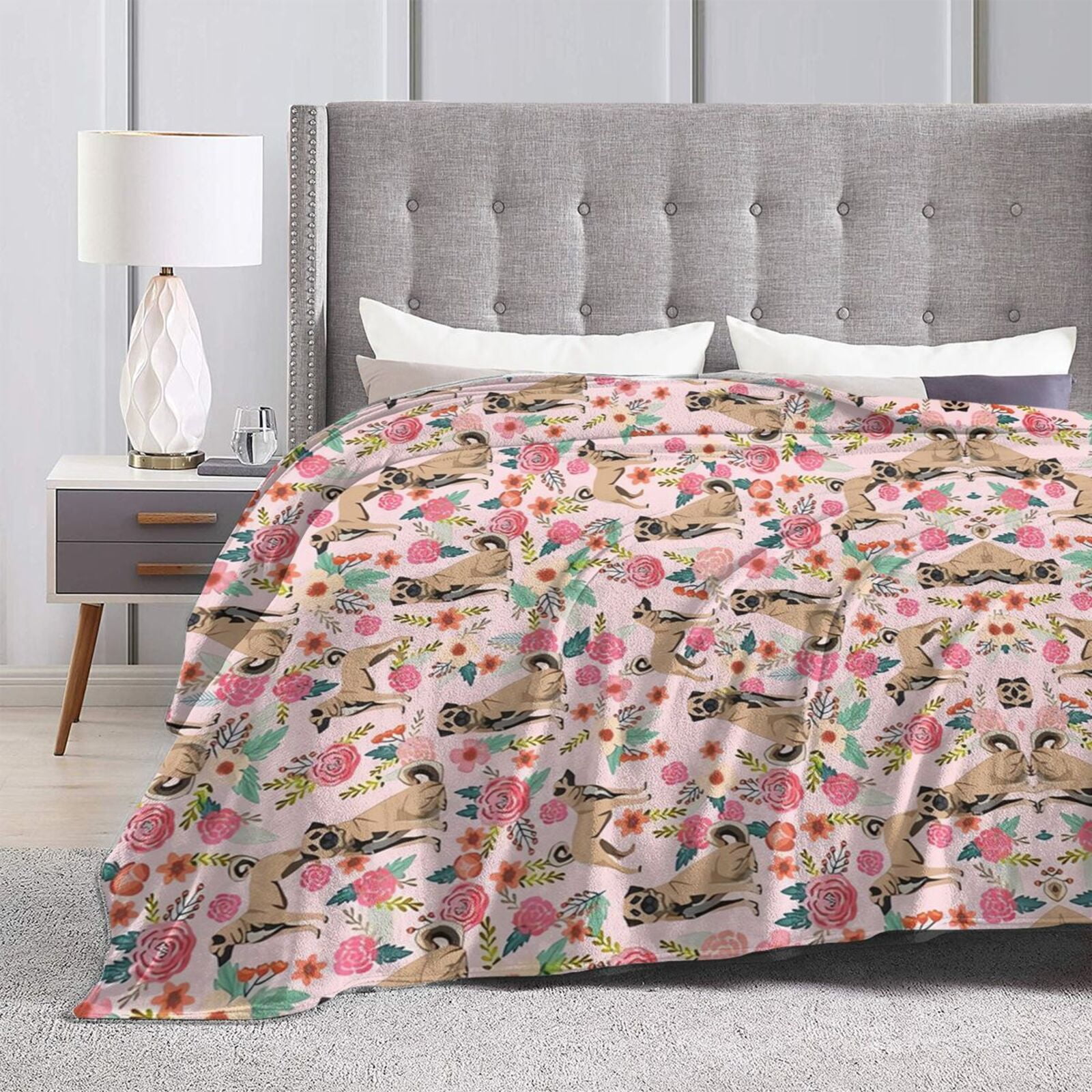 Wijzvio Shepherd Dogs Flower Throw Blanket Soft Fuzzy Fleece Blanket For Couch Bed Living Room Decoration 50"X40"