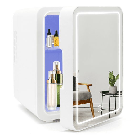 NISHCON Skincare Fridge, LED Personal Beauty Fridge, 4L Makeup Mini Fridges Mirrored Door, White