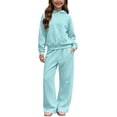 thumbnail image 2 of Piuwrlz Girls 2PC Sweatshirt Sets Kids Plain Outfit Sets Sweatshirts and Pants Light Blue Size 7-8 Years, 2 of 10