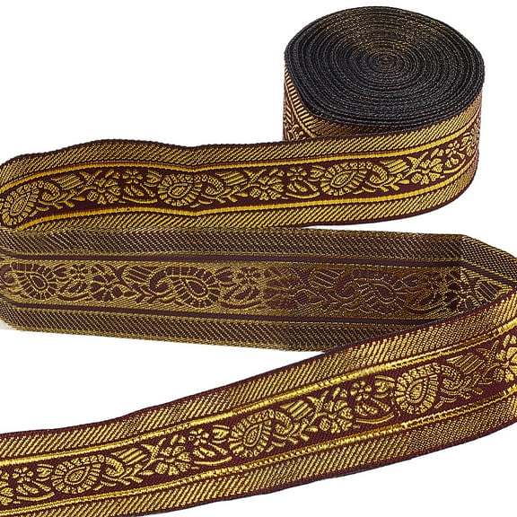 7M Flat Ethnic style Polyester Ribbons Jacquard Ribbon Tyrolean Ribbon with Floral Pattern Dark Red 1-1/4 inch(33mm) 7.66 Yards(7m)/Roll Polyester