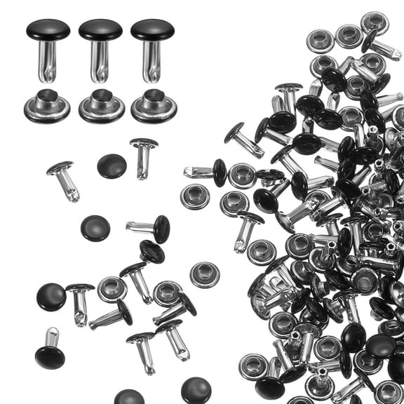Uxcell 60 Set Double Cap Leather Rivet, 6x8mm Round Cap Tubular Metal Craft Rivet Black