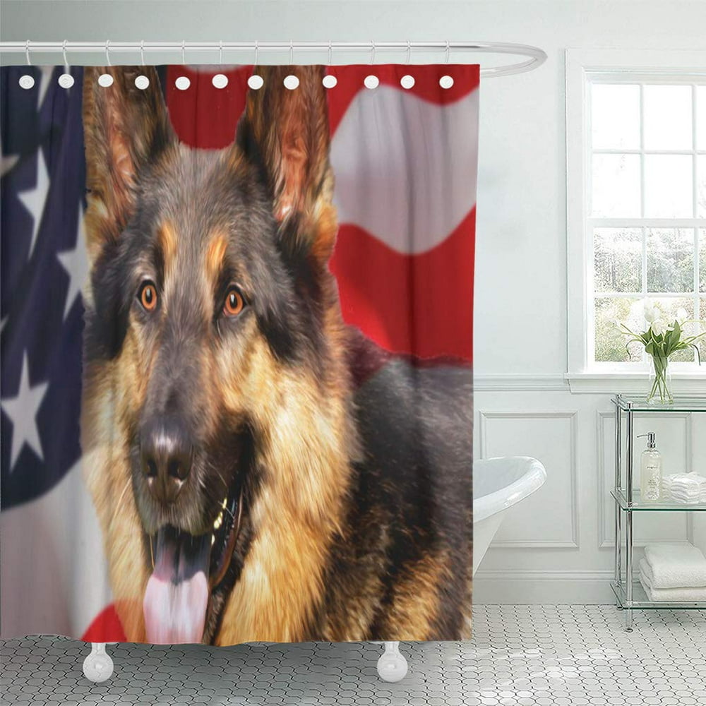 CYNLON Flag German Shepherd Dog Red Blue White Painting Pet Bathroom