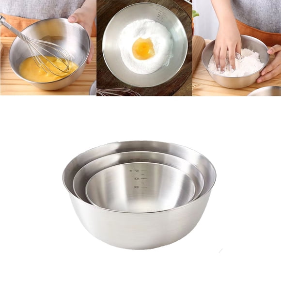 Stainless Steel Mixing Bowls Set for Kitchen and Baking | Thick Flat-Bottom Metal Bowls with Measurements for Food Prep and Storage