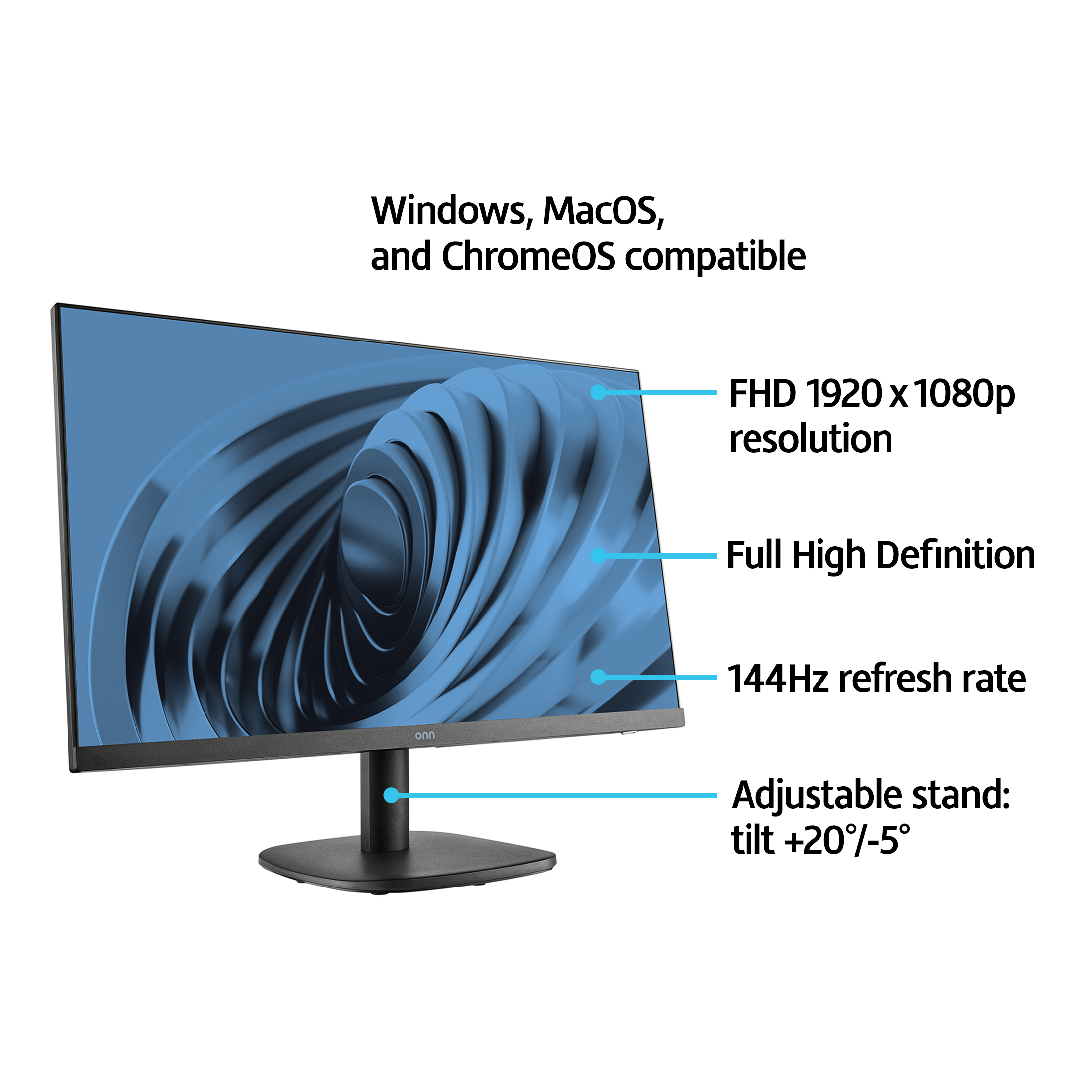 onn Monitor de Oficina 24" FHD (1920 x 1080p) 144Hz con Cable HDMI de 6.07 pies, Negro 5